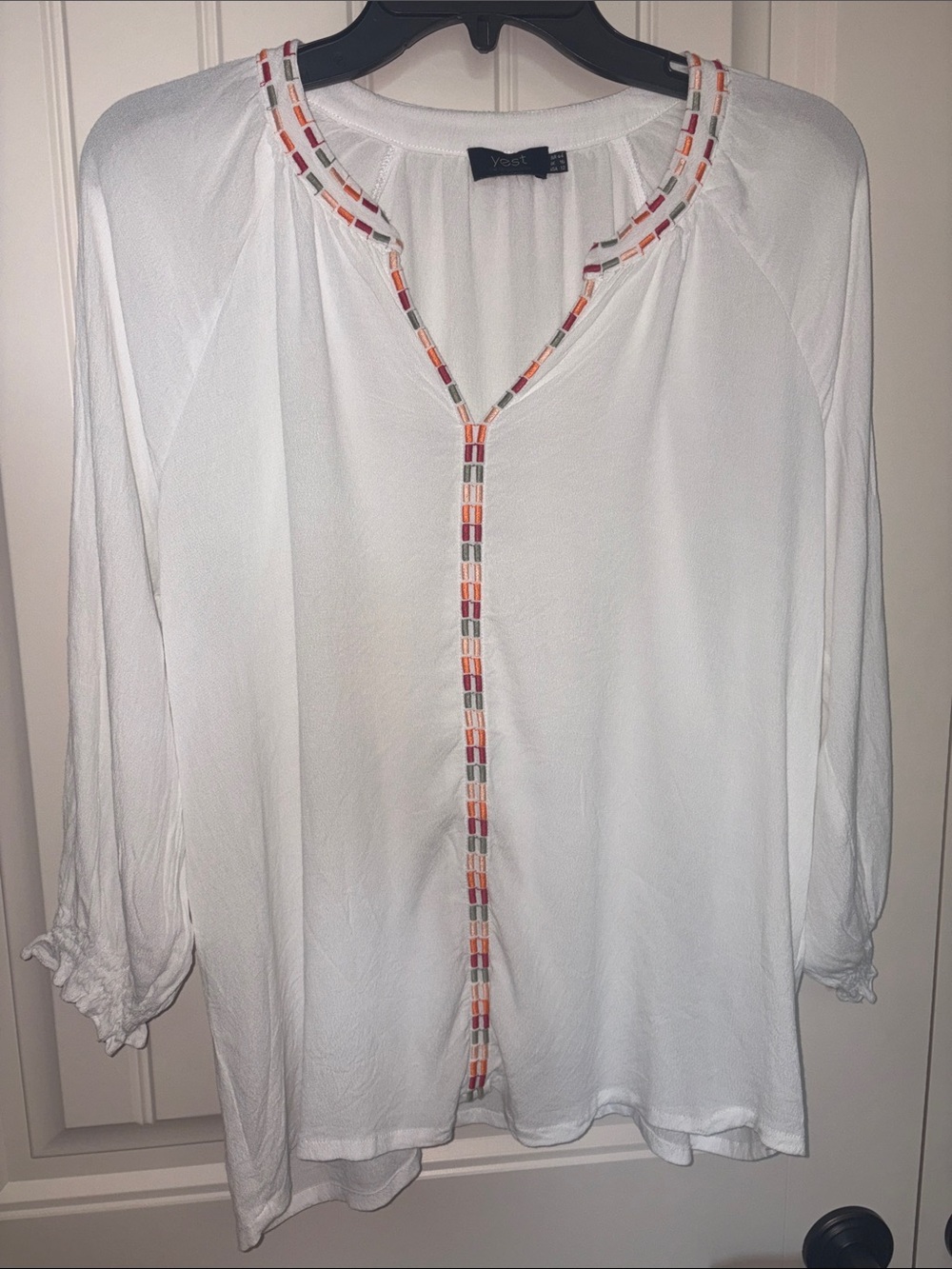 White Blouse with Multicolor Trim